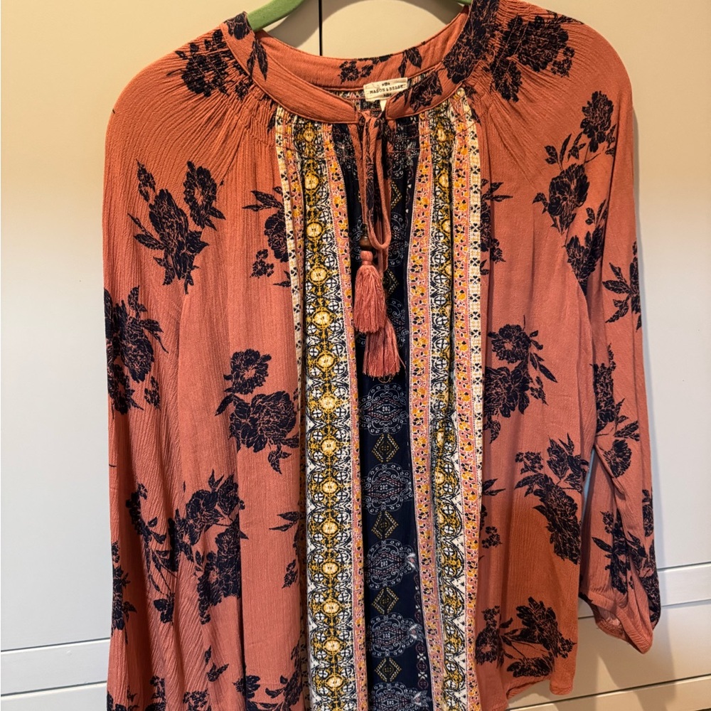 Floral Bohemian Blouse - Rust and Navy